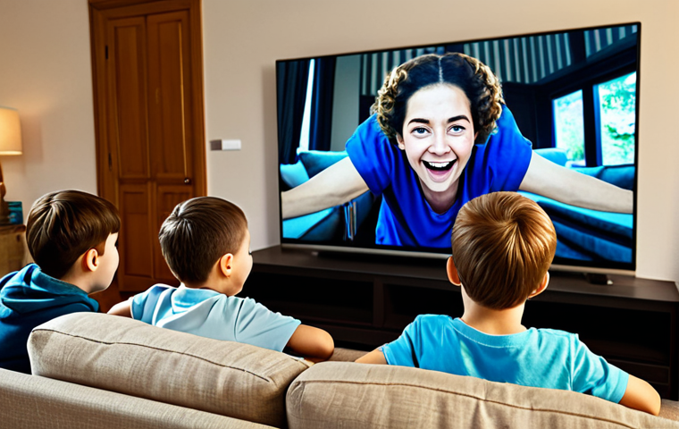 **

"A group of fully clothed, cheerful children are engrossed in watching 'Turning Mecard' on a large screen in a cozy living room. The scene is warmly lit, with soft, comfortable furniture. Focus on their expressions of joy and excitement, modest clothing, safe for work, appropriate content, perfect anatomy, natural proportions, family-friendly."

**